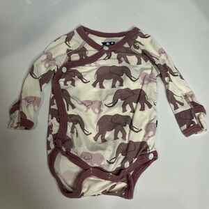 Kickee‎ pants purple elephant kimono onesie size 0-3 mo bamboo